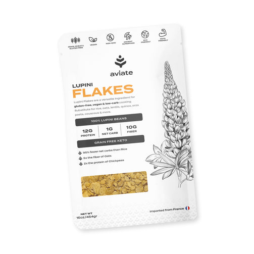 Our Aviate Lupini Flakes is an incredibly versatile food that can be used to replace recipes that call for rice, quinoa, lentils, oats, couscous, bread crumbs, and more! It is low carb, keto, and works well in sautees, in baked dishes, and desserts.